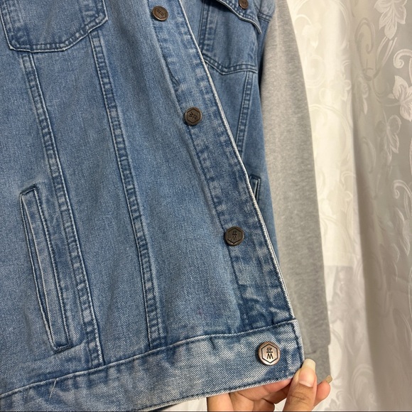 West Forty Nine Denim Grey Fleece Contrast Jacket - Picture 4 of 11